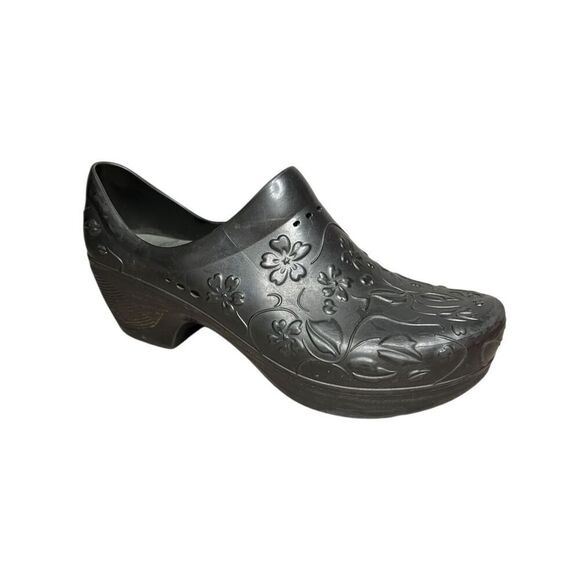 Dansko Women’s 11 Pixie Rubber Clogs Black Floral Embossed Comfort Shoes - Picture 1 of 8
